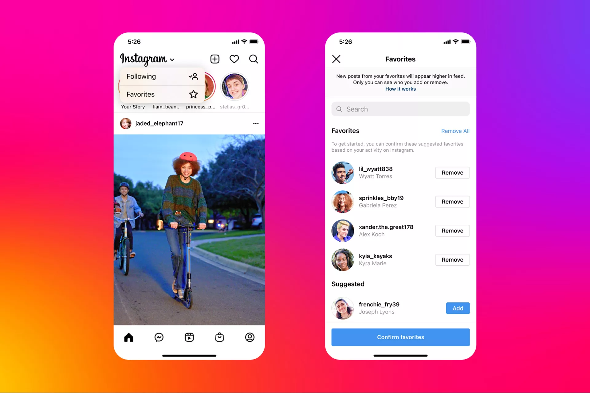 Instagram home page hosted two modes, Following and Favorites